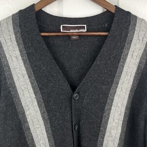 Michael Kors Cashmere Cardigan Sweater Mens Medium Gray Stripe V-Neck Button